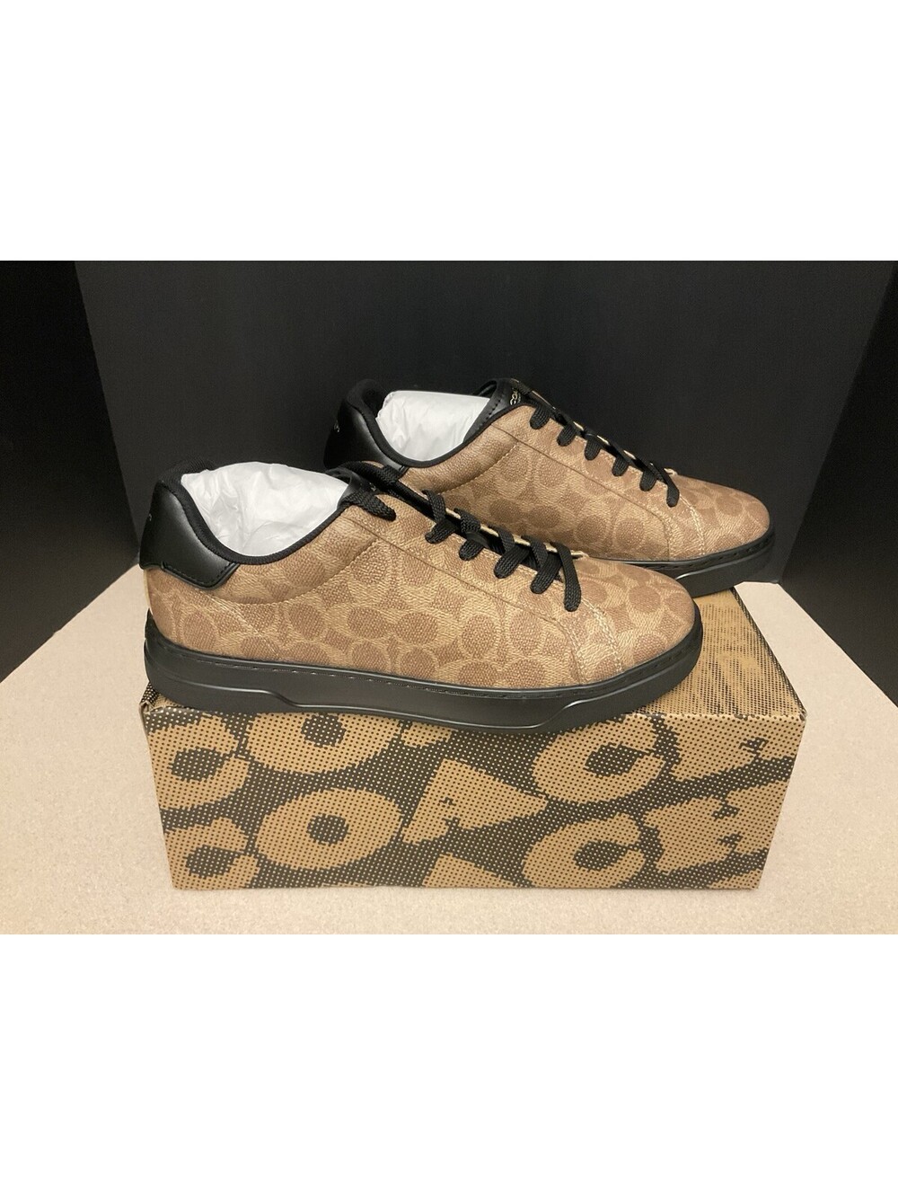 New! Mens Coach High Line Sig Khaki/Black Leather Sneakers/Shoes. Size 9.5. Nice